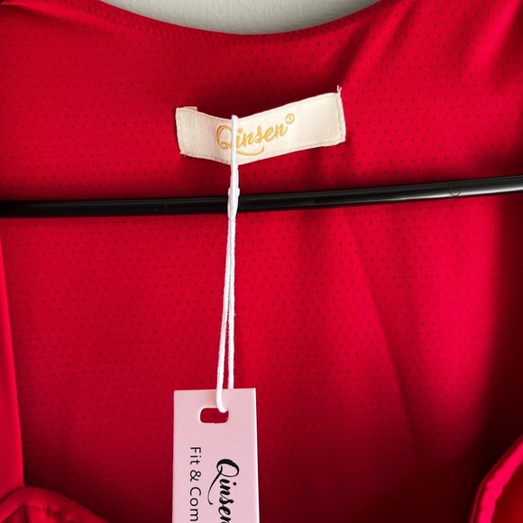 Red Sleeveless Dress Qinsen Mini Square Neck Bodycon Party Cocktail Size Medium - Picture 3 of 9